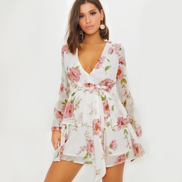 PrettyLittleThing Dresses & Skirts - Pretty Little Things White Floral Chiffon Dress